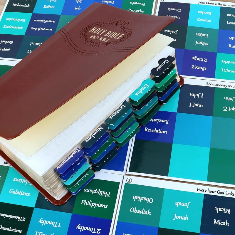 DOMMARE Blue Bible Tabs for Men Boys, 90 Pieces Laminated Large Print Bible Bookmarks, Waterproof Index Tabs Study Supplies Guide Kit, Baptism Christian Gifts for Women Girls Beginner Easy to Read - Image 5
